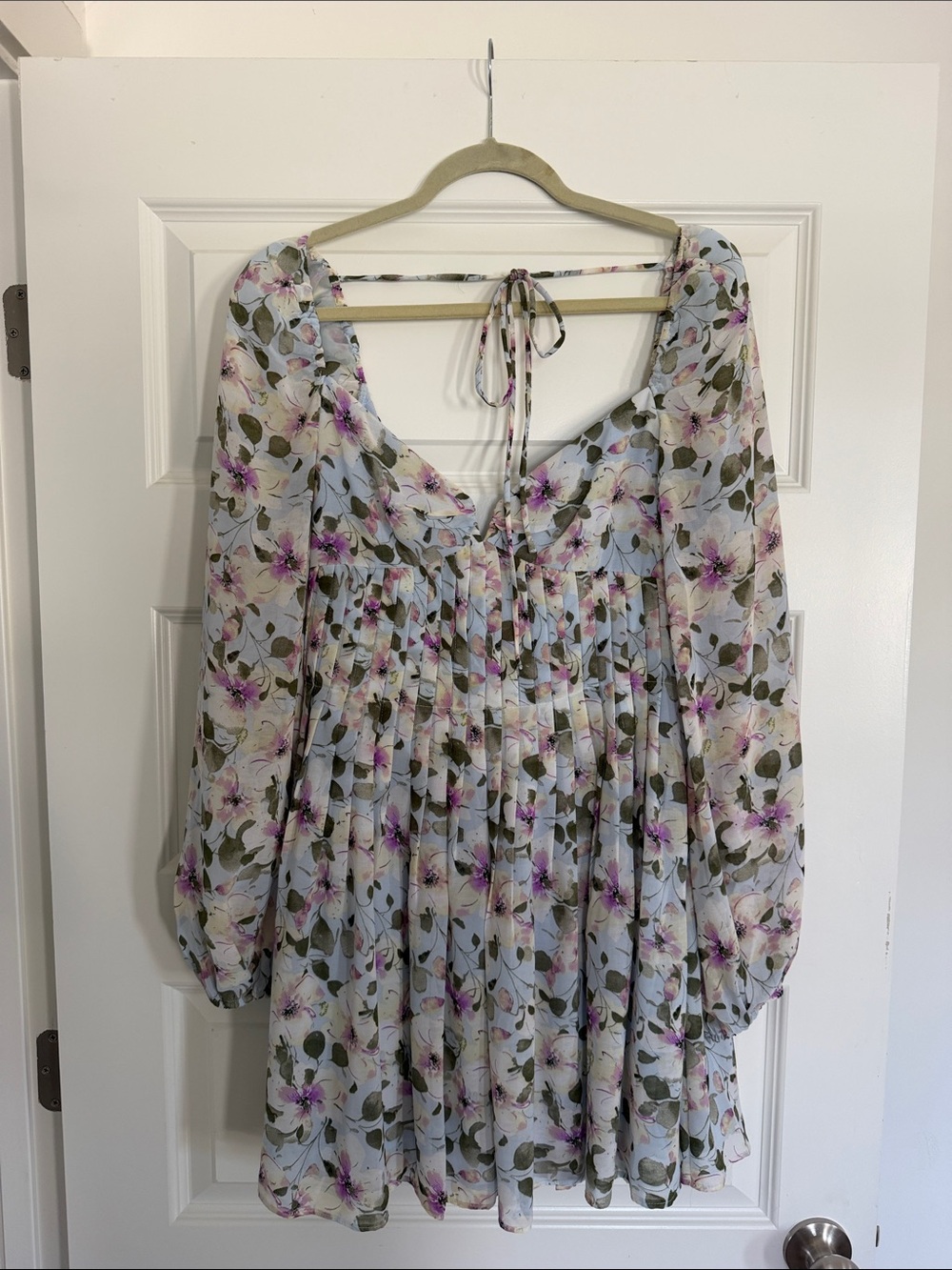 Astr floral mini dress in light blue, purple and olive